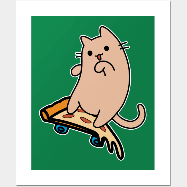 Cat and Skateboard Skateboarding Hard Pizza Board Wall Art by GlanceCat